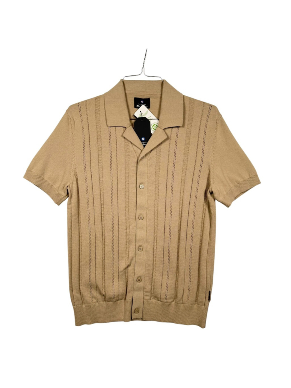 The Original Ben Sherman Cardigan Sweater Beige Short Sleeve Striped Mens Small
